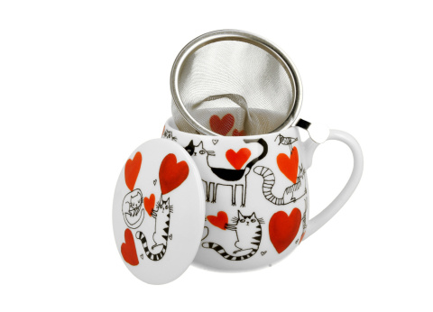 Zestaw kubek baryłka z sitkiem koci świat serca na walentynki