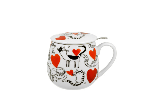 Zestaw kubek baryłka z sitkiem koci świat serca na walentynki