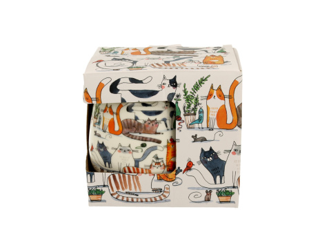 Zestaw kubek baryłka z zaparzaczem leniwe koty na urodziny