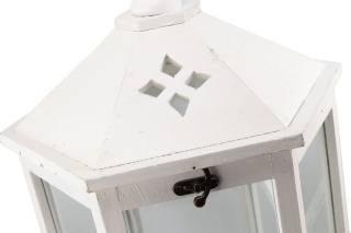 Biały lampion stojący drewniany latarnia na ogród 71 cm