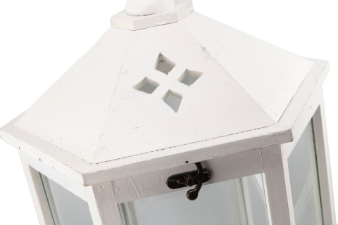 Biały lampion stojący drewniany latarnia na ogród 71 cm