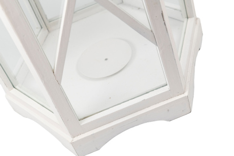 Biały lampion stojący drewniany latarnia na ogród 71 cm