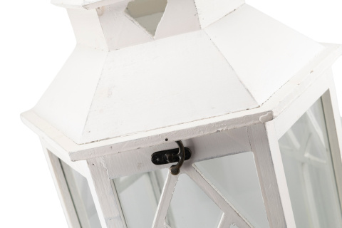 Biały lampion stojący drewniany świeca latarnia na taras 83 cm