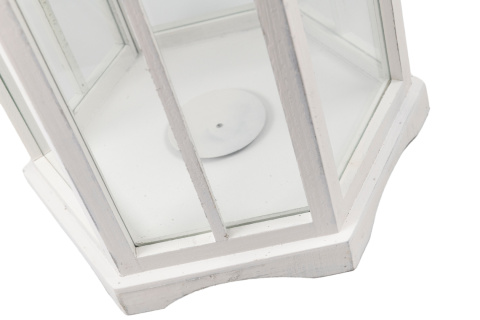 Biały lampion stojący drewniany świeca latarnia na taras 83 cm