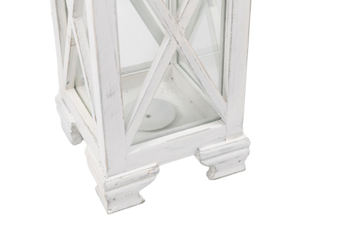 Biały lampion stojący drewno latarnia na taras 47 cm retro