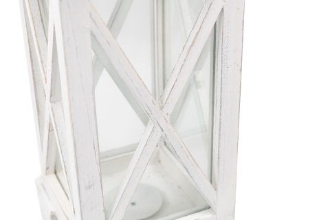 Biały lampion stojący drewno latarnia na taras 47 cm retro