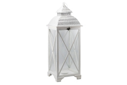 Biały lampion stojący drewno świeca latarnia na taras 88,5 cm