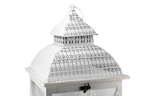 Biały lampion stojący drewno świeca latarnia na taras 88,5 cm