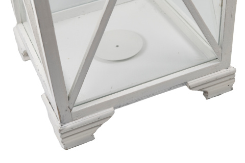 Biały lampion stojący drewno świeca latarnia na taras 88,5 cm