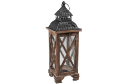 Brązowy lampion stojący drewno latarnia na taras 47 cm retro