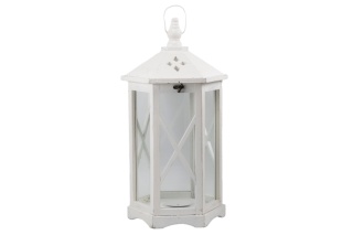 Duży lampion stojący drewniany biel latarnia na taras 54 cm