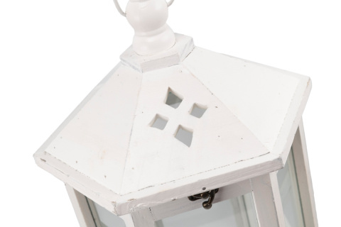 Duży lampion stojący drewniany biel latarnia na taras 54 cm