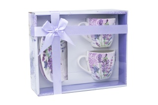 Komplet dwóch filiżanek do herbaty kawy lawenda porcelana