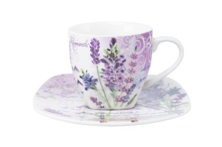 Komplet dwóch filiżanek do herbaty kawy lawenda porcelana
