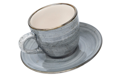 Komplet filiżanka ze spodkiem kamionka bel rustic szara