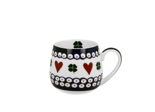 Kubek beczułka do kawy indigo 3 na prezent serce koniczyna