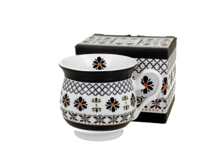 Kubek baryłka do kawy retro indigo 4 kwiaty etno na prezent