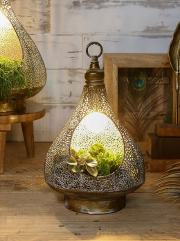 Złota lampa ażurowa lampka do salonu biura maroco boho