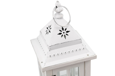 Lampion stojący drewno latarnia na ogród 45 cm biały retro