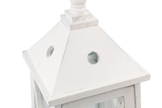 Lampion stojący drewno latarnia na ogród 54 cm biel retro