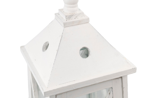 Lampion stojący drewno latarnia na ogród 54 cm biel retro