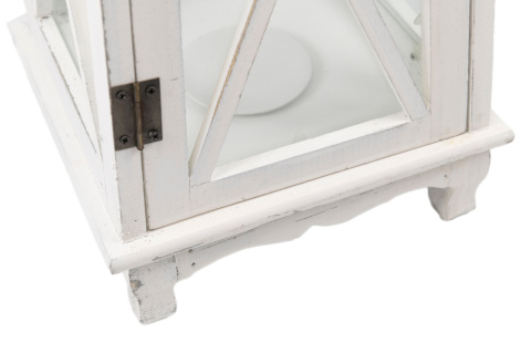 Lampion stojący drewno latarnia na ogród 54 cm biel retro