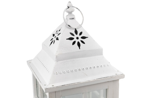 Lampion stojący drewno latarnia na ogród 65 cm biel retro