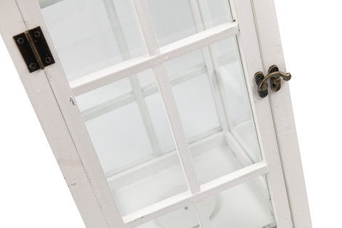 Lampion stojący drewno latarnia na ogród 65 cm biel retro