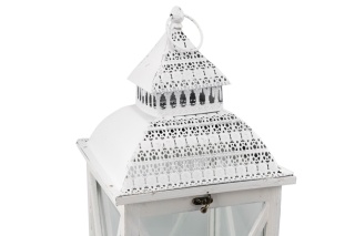 Lampion stojący drewno latarnia na taras 66 cm biel retro