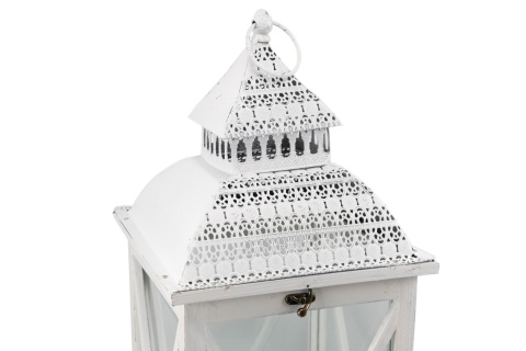 Lampion stojący drewno latarnia na taras 66 cm biel retro