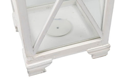 Lampion stojący drewno latarnia na taras 66 cm biel retro