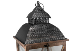 Lampion stojący drewno latarnia na taras 88,5 cm brąz czarny