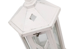 Lampion stojący lampka drewniana biel latarnia na taras 38 cm