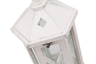 Lampion stojący lampka drewniana biel latarnia na taras 38 cm