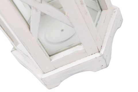 Lampion stojący lampka drewniana biel latarnia na taras 38 cm