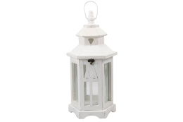 Lampion stojący lampka drewniana biel latarnia na taras 43 cm