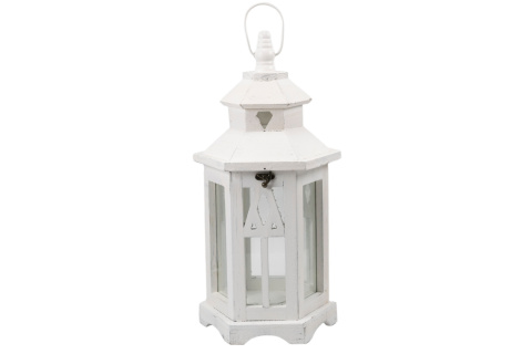 Lampion stojący lampka drewniana biel latarnia na taras 43 cm