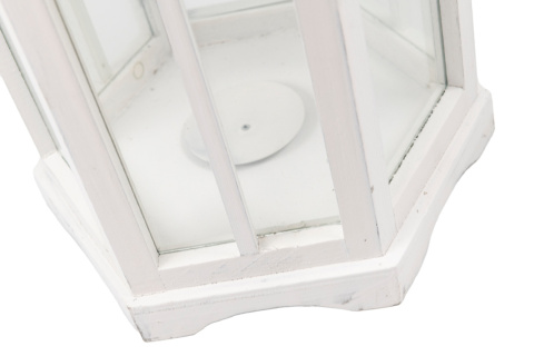 Lampion stojący lampka drewniana biel latarnia na taras 63 cm