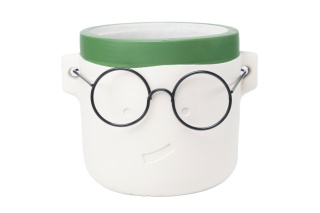 Mała osłonka doniczka głowa w okularach na kwiaty krem harry