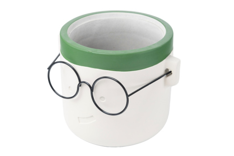 Mała osłonka doniczka głowa w okularach na kwiaty krem harry