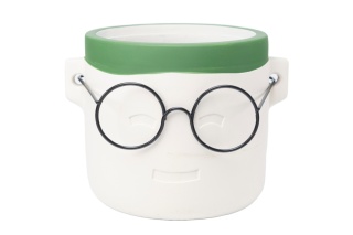 Osłonka doniczka twarz w okularach na kwiaty krem mat harry