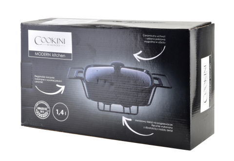 Prostokątne czarne naczynie z podgrzewaczem 1,4l cookini