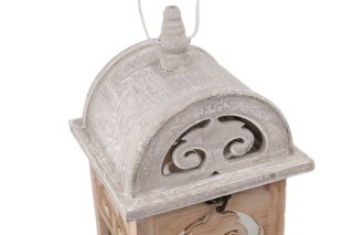 Szary lampion stojący drewniany latarnia z szufladką 50 cm