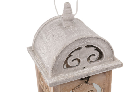 Szary lampion stojący drewniany latarnia z szufladką 50 cm