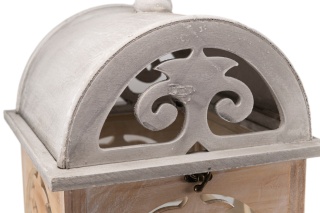 Szary lampion stojący drewniany latarnia z szufladką 84 cm