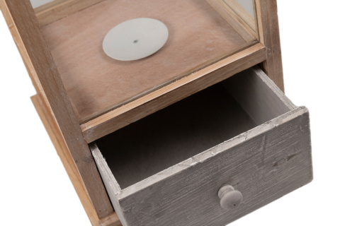 Szary lampion stojący drewniany latarnia z szufladką 84 cm