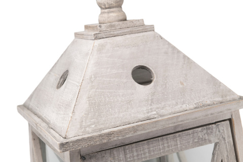 Szary lampion stojący drewno latarnia na ogród 86 cm retro