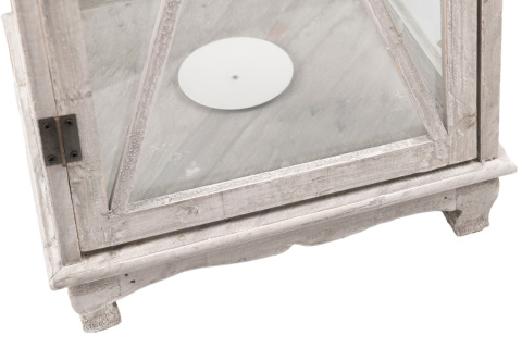 Szary lampion stojący drewno latarnia na ogród 86 cm retro