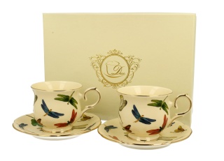 Komplet dwie filiżanki do herbaty na urodziny ważki ecru