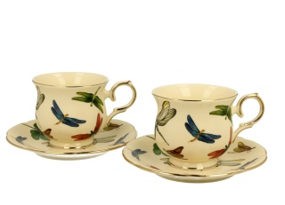 Komplet dwie filiżanki do herbaty na urodziny ważki ecru